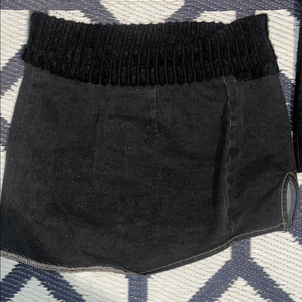 Black 2 piece denim & cashmere Off-Shoulder Skirt Set - Picture 3 of 8